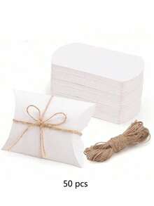 50pcs Pillow Shape Gift Boxes Set With Strings, Cookie Boxes, Wedding Candy Boxes, Small Business Supplies, Packaging Boxes, Wedding Decorations, Weddings, Gift Boxes, Wedding Supplies, Wedding Favors, Gift Boxes, Wedding Reception Decorations, Holiday & Party Supplies, Gift Wrapping - White - View 10