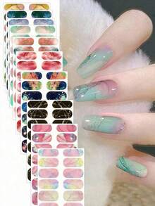 5 Sheets Marbled Nail Stickers Set - Women And Girls Self Adhesive Full Wrap Nail Stickers, Disposable Full Coverage Nail Polish Strips, DIY Nail Art Nail Essentials - Multicolor - View 3
