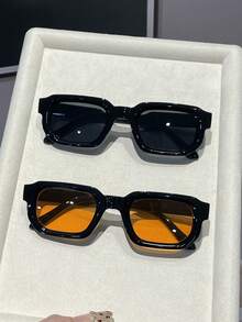 2-Piece Set - Retro Square Men's Fashion Glasses, Small Frame Fashion Glasses, Fashionable Decorative Glasses For Street Style, Daily Wear, Photography, Shopping, Cycling, Travel, Beach, Driving, Street, Vacation, Outdoor Activities. Perfect Gift For Birthday, Holiday, Party, Christmas - Multicolor - View 3