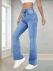 Teenage Girls' Classic Versatile Stretchy Comfortable Flare Jeans - Light Wash - View 4