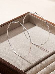 1 Pair Stainless Steel Simple Large Hoop Earrings, Suitable For Daily Wear. Hypoallergenic Minimalist Style Lightweight Metal Circle Earrings, Fashion Casual Daily Wear Accessories Suitable For Party Vacation Street Snap, European American  Oversized Hoop Earrings 2025 - 銀色 - 查看 6
