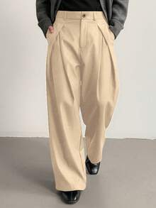 HEYKESON Men's Casual Solid Color Wide Leg Pants - Khaki - View 3