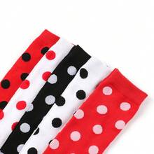 1 par de medias altas de Navidad para mujer - Medias hasta la rodilla a rayas con lazo y pompón, medias para fiesta de disfraces navideños, medias hasta la rodilla a lunares rojos y negros tipo mariquita - Medias decorativas para baile de máscaras, accesorios para fiestas y cosplay - Multicolor - Ver 7