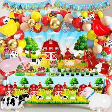 116件套农场动物主题气球拱门套装，包含奶牛、散养鸡和鸭子的铝箔气球，以及印有红色、黄色、蓝色、金色、奶牛和云朵图案的乳胶气球。非常适合生日派对、婴儿派对装饰、谷仓装饰、一周岁生日派对和卡通农场主题派对用品。 - 彩色 - 查看 2
