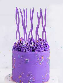 12支糖果色紫色闪光弧形生日周年纪念情人节求婚公主派对蛋糕装饰蜡烛 - 紫色 - 查看 2