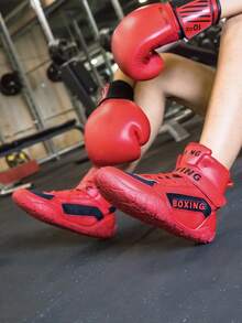 经典男士拳击鞋，专业比赛拳击摔跤运动鞋，舒适防滑耐穿高帮运动鞋