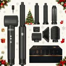 UKLISS 7-In-1 Black Hot Air Brush With Heating Wire, 3 Temperature (70℃ & 110℃) & 3 Speed Settings, Low Noise, Fast Drying & Perfect Curling For All Occasions - Xem 1
