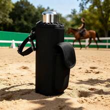 Saddle Water Bottle Holder With Pocket, Saddlebags For Horses With Adjustable Strap, Horse Riding Accessory, Easy To Attach, Black 10 X 4 X 4 Inch