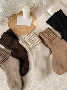 5双装女士冬季保暖加厚针织柔软可爱复古休闲五趾袜毛绒编织袜女士加厚保暖袜搭配雪地靴或短靴多规格选择套装2双装6双装10双装 - 彩色 - 查看 3
