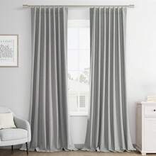 Beige Linen% Blackout Curtains 84 Inch Long, Rod Pocket/Back Tab/Hook Belt/Clip Rings, Thermal Insulated Drapes Bedroom Living Room With Hooks (1 Panel, 60 X 84), Stylish Window Treatments - 深灰色 - 查看 9