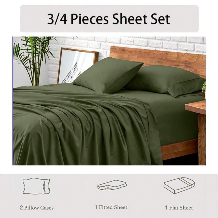 3/4 Pieces Sheet Set, Cooling Sheets For 3 Pieces Twin Sheet Set With Pillowcase, Full/Queen/King Size Bed Set With 4Pieces, Derived From Microfiber, Breathable & Soft, Deep Pocket Up To 16", Hotel Luxury Silky Bedding For Hot Sleepers - L15 - 查看 1