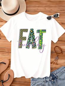 Fat Tuesday Mardi Gras Theme Graphic T Shirt Women's Casual Fashion Top Colorful Pattern Design Streetwear Style - 白色 - 查看 3
