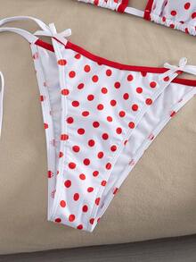 女士性感波点比基尼套装，波西米亚风，三角系带上衣，侧系带泳裤，高弹面料，适合海滩、派对、音乐节、情人节假期等场合。 - 彩色 - 查看 6