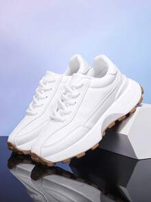 男女通用魔术贴透气休闲时尚运动鞋，厚底运动鞋 - 白色 - 查看 5