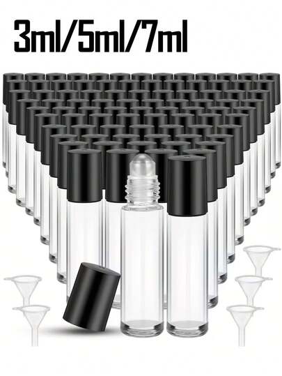 3ml/5ml/7ml Mini Glass Roller Bottles - Transparent Empty Perfume & Essential Oil Bottles With Black Cap & Glass Roller, Refillable Travel Sample Vials For Fragrance, Lip Oil, Aromatherapy & Diy Cosmetic Samples, Durable Leak-Resistant Design, Compact Portable Storage For Travel, Salon & Sampling Kits,Small Gift Exchange