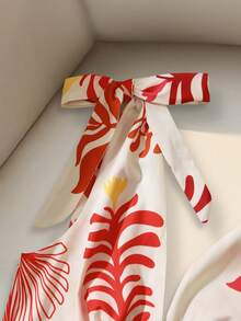 Tropical Plant Print Deep V-Neck Bow Tie Strap Sexy Beach Vacation Fitted Dress For Women - Apricot - View 11