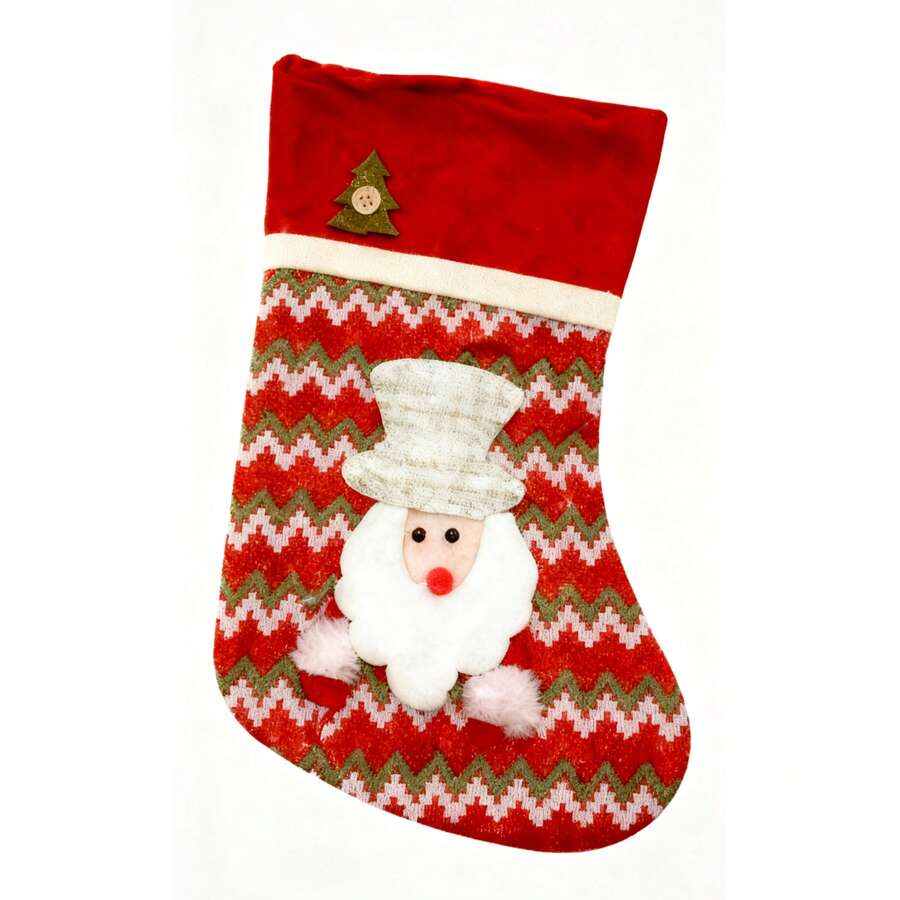 Calcetín de Adornos de Navidad,Calcetín de Navidad,Calcetín de Adornos Tejido de Papá Noel con Tema Navideño de Rojo, Blanco y Verde,Calcetín de Adornos de Navidad de Papá Noel con Patrón de Ondas,Adornos con Ambiente Navideño,Adornos Navideños.