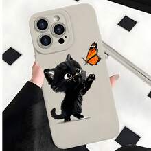 2026 nueva funda de teléfono mate, funda de teléfono con estampado de gato negro y mariposa para  17 14 Pro Max  17 13  17 12  Galaxy S23 S22 S21 funda protectora para teléfono regalo de pareja para novio novia regalo de vacaciones - Blanco antiguo - Ver 2