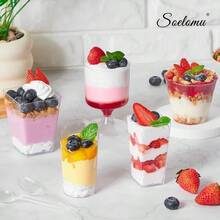Mini Plastic Dert Cups With Spoons 200 Pcs Serves 100 5 OZ Square And 5 OZ Goblet Dert Shooters Small Party Serving Cups For Parfait Appetizers Dert Shot Glasses Set - SquareGoblet100Pack - Xem 6