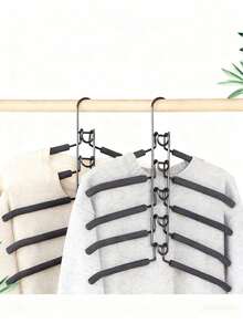 5 Packungen Metall Schwerlast Platzsparende Kleiderbügel, 5-in-1 Mehrschichtig, mit rutschfester Schaumstoffpolsterung, für Mäntel, Pullover, Anzüge und T-Shirts - Verschiedenfarbig - Übersicht 5