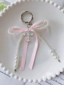 可爱Y2K蝴蝶结珍珠十字架钥匙扣 - 适合女孩、学生，银色和粉色心形吊坠装饰，可爱包包配饰 - 适用于背包、钱包、手机、礼品袋，也是日常上学、生日、新年、感恩节、情人节和其他场合的可爱配饰。 - 彩色 - 查看 12