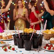D50 Pack 12 Oz Clear Plastic Cups Disposable Party Drinking Cups Bulk For Thanksgiving Christmas Halloween Wedding Baby Shower Birthday Graduation Family Gatherings Party Plies Black - màu đen - Xem 5