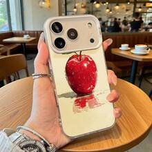 Funda de Teléfono Transparente con Diseño de Impresión de Manzana Roja para iPhone 14 13 12 11 Pro Max y  Galaxy S23 S22 S21 S20, Opción de Regalo Ideal para Todas las Estaciones - Plateado - Ver 1