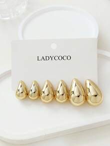 LADYCOCO 3对优雅水滴耳环套装，适合女性日常佩戴，可搭配约会、派对和日常穿着。 - 金色套裝ABC - 查看 6