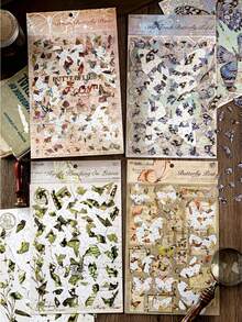 MOCARD 3pcs/Pack Vintage Butterfly Theme Gold Foil Stickers, Creative Aesthetic Decorative Stickers, DIY Scrapbooking Craft Materials, Holiday Gifts, Personalized Stationery Supplies - Green - View 5