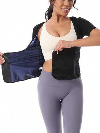 1pc Women's Hook And Loop Waist Shaping Short Sleeve Top