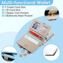 Small Wallet Women RFID Blocking Bifold Leather Wallets Women Credit Card Holder With ID Window Zipper Coin Pocket Pink - Blue - View 3