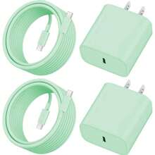 适用于 15 16 Pro Max 充电器，6 英尺长线 USB C 至 C 快速充电线，带 PD 20W 快速充电器块，适用于 16/16 Pro/16 Plus/16 Pro Max/15/15 Pro Max/ 15 Pro/15 Plus、Pad Pro/Air，粉色、紫色、绿色、白色手机充电器 Nan - 美規A型插(110-127V) - 查看 3