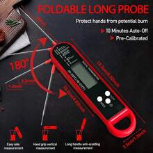 Digital Meat Thermometer With Backlight, Waterproof Stainless Steel Probe, Instant Read For BBQ, Turkey, Candy, Liquids, Beef, Portable & Foldable For Kitchen & Outdoors - Đỏ - Xem 4