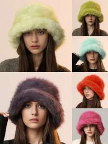 1pc Women/Men Autumn/Winter Plush Soft High-Quality Fuzzy Bucket Hat, Outdoor/Commute Warm Windproof Breathable Stylish Versatile Bucket Hat, Suitable For Various Occasions