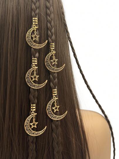 5pcs Alloy Hair Jewelry Hair Cuffs For Braids Metal Dreadlock Beads Hair Cuffs Rings Multi Style Braids Accessories Hair Decoration For Women And Girls Boho For Party