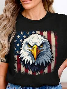 Camiseta, sudadera y sudadera con capucha con estampado de águila calva para hombre y mujer, diseño inspirado en la bandera de EE. UU. - Negro 4 - Ver 1