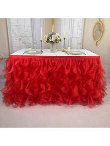 4 pies/6 pies/8 pies/9 pies/14 pies Faldas de mesa de organza, faldas de mesa rizada, faldas de mesa de sauce llorón, adecuadas para mesas de comedor rectangulares o redondas, para duchas nupciales, cumpleaños, fiestas de boda, banquetes, faldas de mesa para pasteles, decoración del hogar. - Multicolor - Ver 49