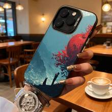 Funda de Teléfono Diseño de Paisaje de Árbol Azul y Rojo para iPhone 14 13 12 11 Pro Max y  Galaxy S23 S22 S21 Plus Opción de Regalo Ideal para Todas las Estaciones - Negro - Ver 7