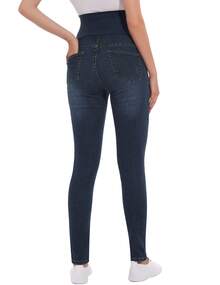 Women's Maternity Jeans Over Belly Skinny Stretchy Denim Pants Comfy Slim Pregnancy Pants - Màu xanh cổ điển - Xem 3