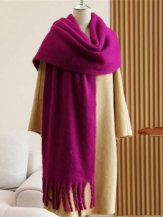 1pc Women's New Fluffy Tassel Scarf, Warm And Comfortable Shawl, Windproof And Warm For Outdoor, Simple And Versatile For Daily Wear, Autumn/Winter