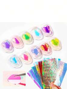 11sheets 3D Aurora Foil Laser Nail Art Stickers,Summer Glass Paper Nail Art Stickers Iridescent Cellophane Nail Designs Stickers Holographic Film Nail Art Decoration For Women Girls At Home DIY Nails Nail Supplies - 彩色 - 查看 7