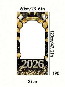 1 Stück 2026 Neujahrs Fotorahmen Banner, 60x120cm Schwarz Gold Glitzer Diamant Neujahrsparty Fotohintergrund, strapazierfähiger Polyesterstoff, Frohes Neues Jahr Fotorequisiten, Silvester Party Zubehör, Frohes Neues Jahr Dekoration 2026 - Verschiedenfarbig - Übersicht 10