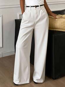 Livesso Vintage Washed Destroyed Bootcut Loose Fit Long Jeans,Back To School Clothes - White - View 2