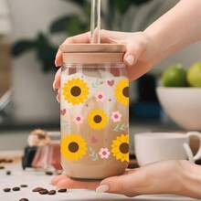 4pcs Sunflowers And Daisy UV DTF Cup Wrap For 16oz Libbey Glass - Waterproof 3D Crystal Transfer Sticker For DIY Crafting, Mugs, Laptops - Multicolor-style 3 - View 4