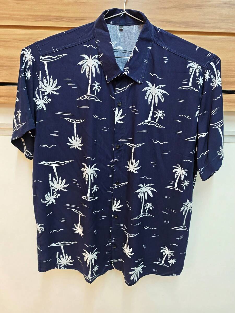 Men's Plus Size Tropical Print Shirt - Assorted Colors To Choose From, Button-Down, 100% Viscose Fabric. - Azul Marino - Ver 1