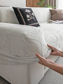 1pc Jacquard Solid Color Stretch Full Coverage Sofa Cover, Minimalist Style Pet-Friendly Anti-Slip Anti-Dirty Anti-Scratch, Suitable For All Seasons, Machine Washable, Holiday & Home Decor Sofa Protector - Light Grey - View 10