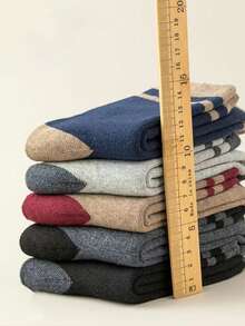 5 Pairs Men's Mid-Calf Socks, Khaki, Light Grey, Dark Grey, Navy, Black, Warm And Windproof, Suitable For Autumn/Winter, Home, Outing, Cycling, Sports For Young Adults (18-40 Years Old) - Multicolor - View 7