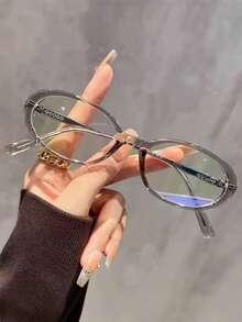 女士复古时尚椭圆形小框眼镜，花卉印花金属镜腿设计，适合工作、学校、办公室、通勤等场合，兼具护眼和装饰功能。 - 彩色 - 查看 9
