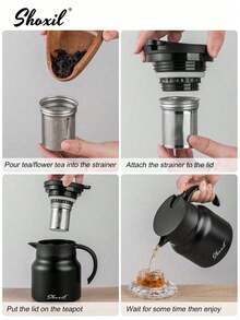 shoxil 1pc 800ml/27oz Insulated Thermal Coffee Carafe, Stainless Steel Double Walled Vacuum Coffee , Hot Water, Tea, Hot Beverage Dispenser, Thermal Teapot With Removable Tea Infuser - Teapot - View 11