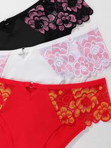 3pcs Floral Embroidery Lace Patchwork Comfortable Elegant Panties - 彩色 - 查看 4